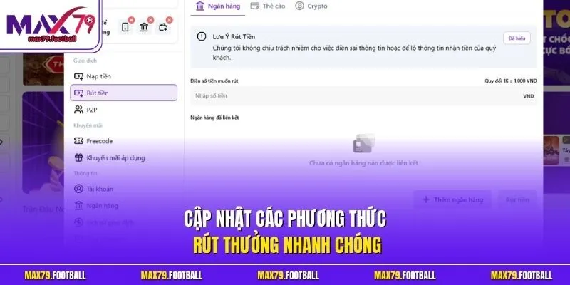 Cập nhật các phương thức rút thưởng nhanh chóng